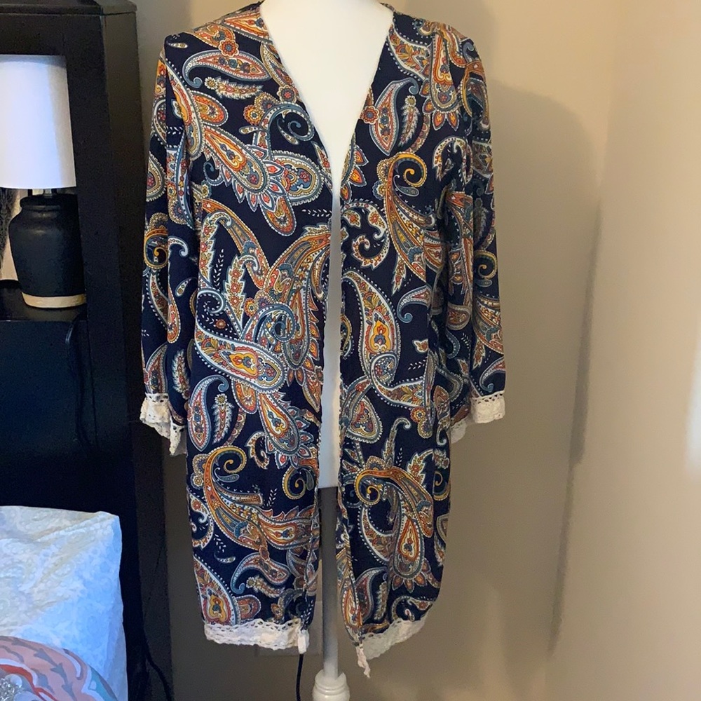 Navy & Orange Kimono with Lace